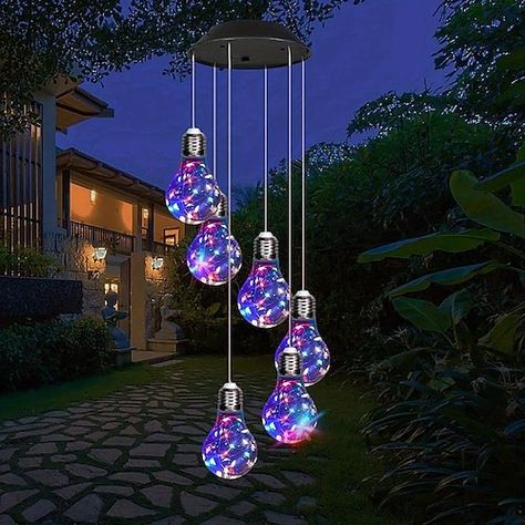 Solar Light Bulb, Solar Wind Chimes, Hanging Solar Lights, Copper Wire Lights, Balcony Bedroom, Colorful Lights, Garden Balcony, Bubble Lights, Solar Wind