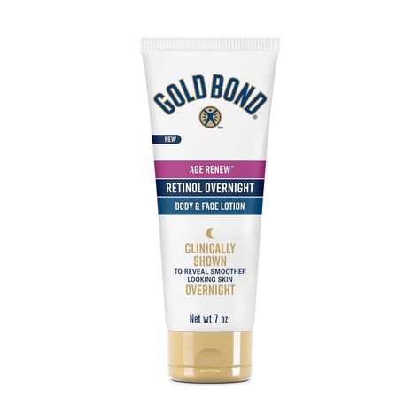 Gold Bond Age Renew Retinol Overnight Body & Face Lotion, With Retinol & Peptide Complex. Gold Bond Age Renew Retinol Overnight lotion is for everyday use on body and face  #affiliatelink Crepey Skin, Skin Collagen, Anti Aging Ingredients, Gold Bond, Face Lotion, Skin Care Moisturizer, Body Moisturizer, Hydrate Skin, Cocoa Butter