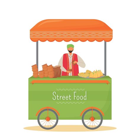 Food Stall Illustration, Stall Illustration, Faceless Character, Mobile Kiosk, Food Vendor, Hot Dog Cart, Moroccan Spices, Asian Street Food, Vector Food