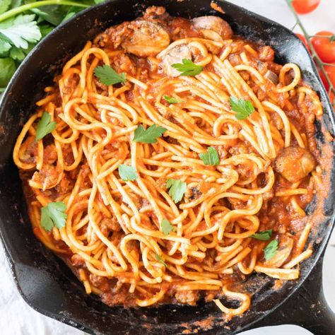 Fried Spaghetti is an easy and delicious spin on a classic that is a great way to elevate your leftovers! This flavorful dish is filled with tasty meat, hearty sauce, and comes together in no time! Whenever we’d go to grandma’s house for dinner, she would make one of two things; salmon croquettes or fried... Read More The post Fried Spaghetti appeared first on A Table Full Of Joy. Stovetop Burgers, Maple Brussel Sprouts, Spaghetti Easy, Fried Spaghetti, Orange Jello Salads, Pepperoni Pasta, How To Cook Hamburgers, Hamburger Sliders, Best Desserts Ever