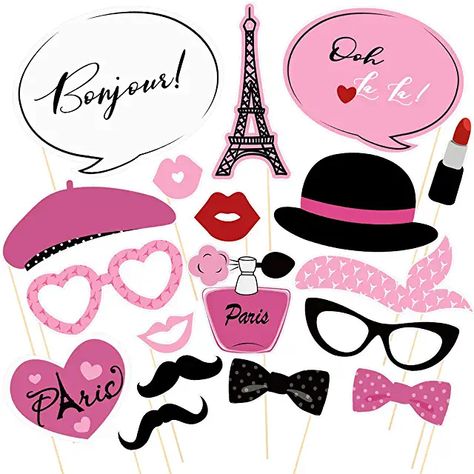 Paris Photo Booth, Paris Party Decorations, Diy Fotokabine, Party Photo Booth Props, Romantic Photo, Paris Theme Party, Party Fotos, French Theme, Photo Booth Prop