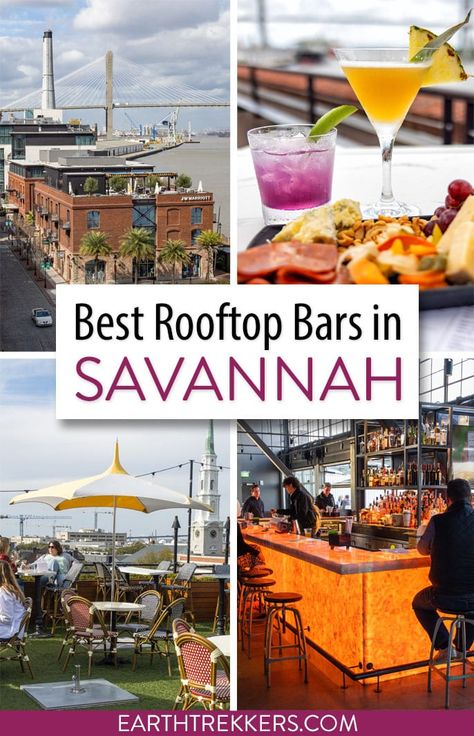 Best rooftop bars in Savannah, Georgia. Includes Electric Moon Skytop Lounge, Myrtle & Rose, Top Deck, The Peregrin at Perry Lane, Bar Julian, Sorry Charlie's, The Lost Square, Rocks on the Roof and more. Myrtle And Rose Savannah, Rooftop Bars Savannah Ga, Savannah Rooftop Bar, Best Bars In Savannah Ga, Perry Lane Hotel Savannah, Savannah Georgia Nightlife, Savannah Georgia Restaurants, Savannah Bars, Savanna Georgia