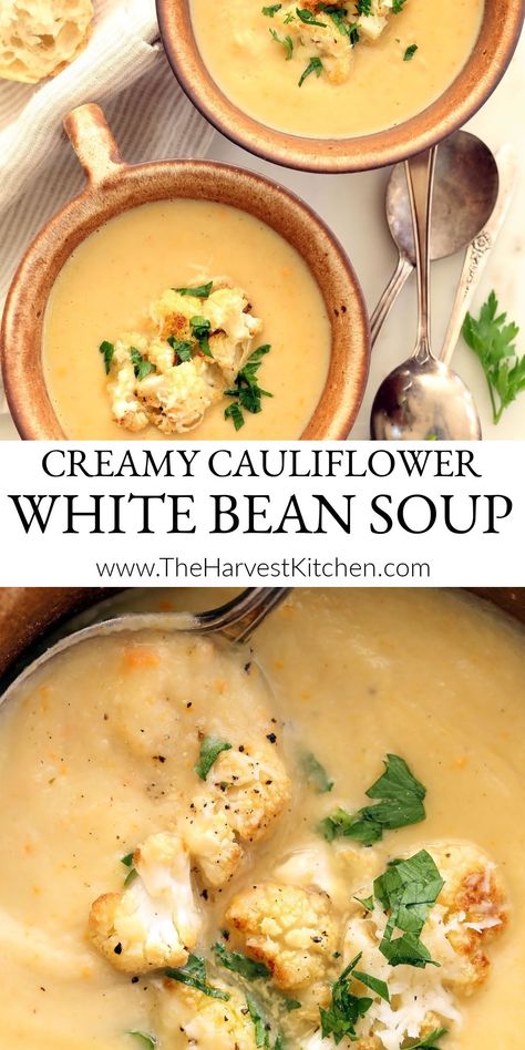 Soup Blended, Blended Soup Recipes, Creamy Cauliflower, Recipes Soup, Bean Soup Recipes, White Bean Soup, Cauliflower Soup, 140 Pounds, Vegetarian Soup