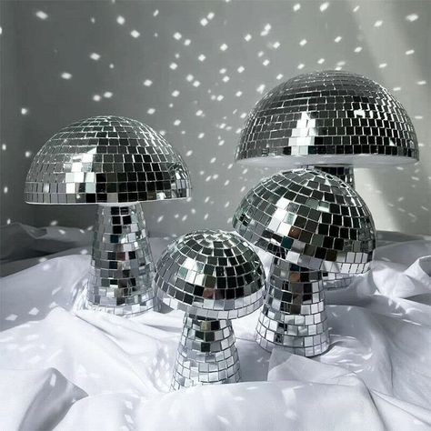 • With the shininess from the real glass tiles, mirror balls can also be decorative items for homes, offices, and wedding centerpieces. It adds a glamorous looking to the spot. • These Mushrooms are formed out of styrofoam, and finished with mirrored glass tiles, with shiny lights and flickering effects, individually adhered to perfectly mimic a 'wild? disco mushroom ball! Mushroom Disco Ball for bar, Party, Room, Table Decor Mirror Disco Ball Mushroom Shape Home Art Decorations Boho Mirror Decor, Mirror Mushroom, Mushroom Disco Ball, Amazing Centerpieces, Disco Mushroom, Bath Mood Board, Plant Placement, Disco Ball Decor, Kids Mirrors