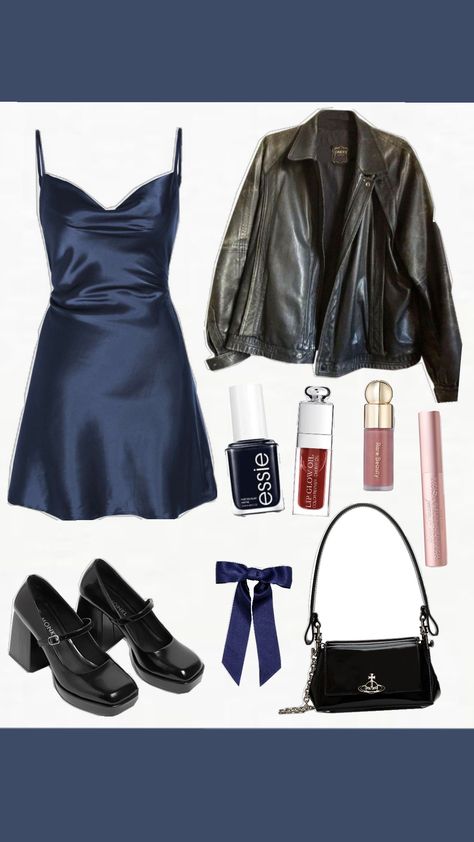 Navy Blue Concert Outfit, Blue Closet Aesthetic, Navy Outfit Aesthetic, Blue Going Out Outfit, Midnight Blue Outfit, Dark Blue Outfit Ideas, Dark Blue Outfit Aesthetic, Dark Blue Outfits, Midnights Outfit