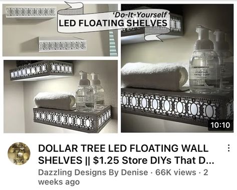 Led Floating Shelves, Tv Wall Shelves, Decorative Shelves, Dollar Store Diy Organization, Floating Shelves Kitchen, Dollar Store Diy Projects, Diy Wall Shelves, Diy Dollar Tree Decor, Led Diy