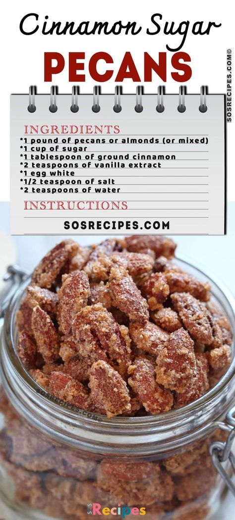 Quick and easy snack to liven up your holiday table. You don't have to use pecans, you can replace them with almonds or mix the two. Cinnamon Sugar Roasted Pecans, Sugar Covered Pecans, Cinnamon Coated Pecans, Honey Roasted Pecans Recipe, Seasoned Pecans Recipe, Cinnamon Sugar Pecans Recipe, Cinnamon Sugar Pecans Easy, Sugar Pecans Easy, Cinnamon Sugar Nuts Recipe