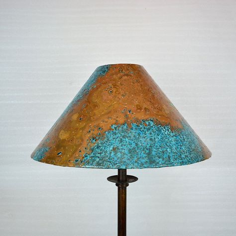 Our Azul Copper Lampshade is a beautiful piece of our Copper Collection. These handmade copper lampshades are available in Medium or Full Flare and 7 different sizes. The pinhole texture will emit 'stars' of light and add a bit of elegance to any room. Medium Flare Pictured. Entryway Chandeliers, Western Mirror, Copper Lampshade, Colorful Lamp Shades, Copper Collection, Entryway Chandelier, Copper Lamps, Embossed Metal, Faux Finish