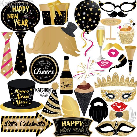 Amazon.com: New Years Photo Booth Props – Pack of 30 - Shiny Foil | 2020 New Years Eve Photo Props | Great for New Years Eve Party Supplies 2020 | Happy New Year Party Decorations 2020 | NYE Props, DIY Required: Toys & Games Nye Photo Booth, New Years Photo Booth, New Years Eve Photo Booth, New Year Props, New Years Photo, Nye Decorations, Party Fotos, Happy New Year Photo, New Year's Party Decorations