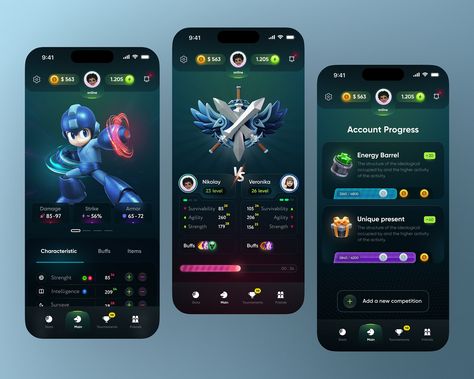 Battle Game Ui Dashboard - Telegram Mobile App by AlexP for Morethan on Dribbble Game App Ui, Tabs Ui, Mobile Game Ui, Side Quest, Telegram App, Android App Design, Android Design, Game Ui Design, Anime Expo