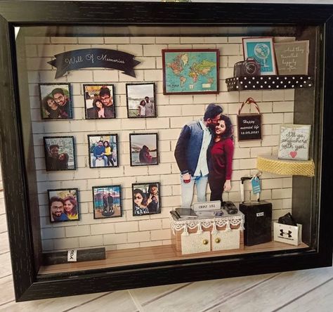 Miniature Frame Ideas, Anniversary Shadow Box Ideas Diy, Shadow Box Wedding Ideas, 3d Frame Ideas, Shadow Box Anniversary Gift, Box Of Memories, Scrapbook Shadow Box, Customized Gift Ideas, Dorm Room Decor Diy