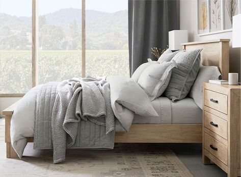 Pottery Barn Master Bedrooms Decor, Pottery Barn Bedroom Master, Pottery Barn Bedrooms, Grey And White Bedding, Plaid Bedding, Pottery Barn Bedding, Fall Bedding, Adult Bedroom, North Carolina Homes