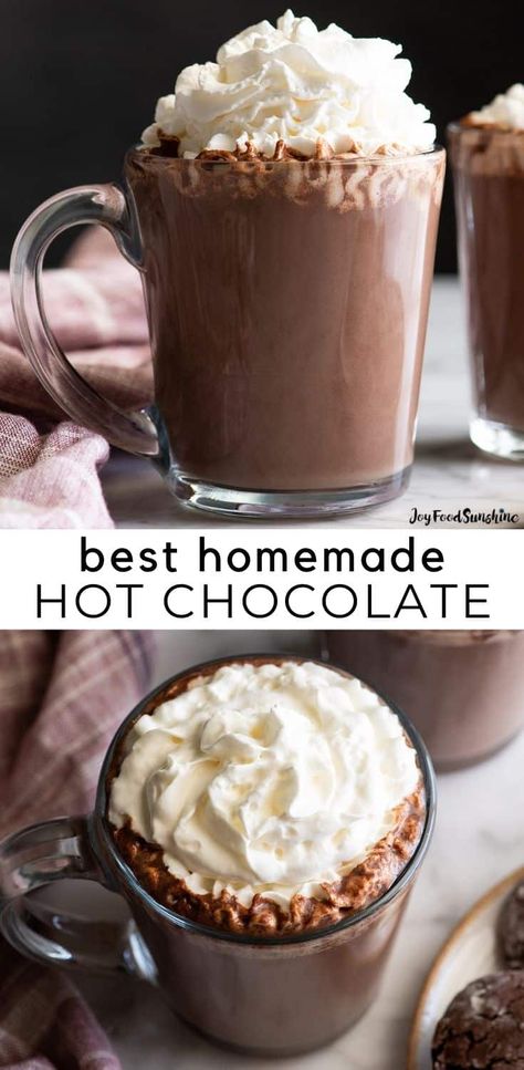 Best Homemade Hot Chocolate, Homemade Hot Chocolate Recipe, Creamy Hot Chocolate Recipe, Hot Chocolate Recipe Homemade, Homemade Hot Cocoa, Chocolate Recipes Homemade, Hot Cocoa Recipe, Hot Chocolate Drinks, Hot Chocolate Recipe