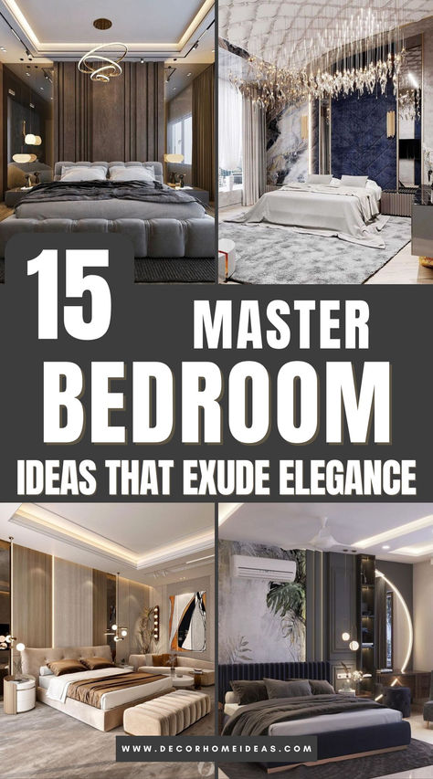 Explore 15 gorgeous master bedrooms that blend comfort and sophistication effortlessly. With plush fabrics, elegant furniture, and soothing color palettes, these spaces redefine relaxation while showcasing timeless style. Which of these stunning designs will inspire your dream bedroom? Grand Bedroom Luxury, Gorgeous Bedrooms Luxury, Modern Luxury Bedroom Design Master Suite, Big Luxury Bedroom, Luxury Bedroom Design Master Suite, Luxurious Bedrooms Master, Modern Luxury Bedroom Design, Amazing Bedrooms, Hotel Bedroom Design