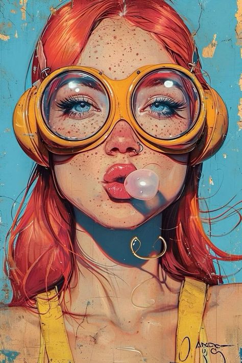 Anime Woman, Didgeridoo, Blowing Bubbles, Art Pop, Portrait Illustration, Character Design References, Samhain, Face Art, Manga Comics