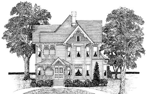 Queen Anne House Plan with 2602 Square Feet and 4 Bedrooms(s) from Dream Home Source | House Plan Code DHSW54029 Queen Anne House Plans, Vintage Victorian House Plans, Victorian Floor Plans, Vintage Victorian House, Victorian House Plan, Queen Anne House, Victorian House Plans, Victorian Style House, Blueprint Pictures