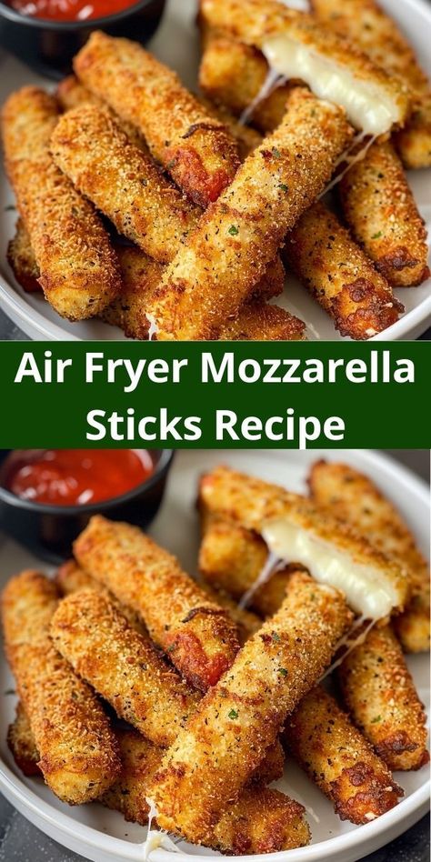 Quick air fryer mozzarella sticks: crunchy outside, gooey inside. Perfect for a fast, tasty snack or appetizer. Homemade Cheese Sticks, Air Fryer Mozzarella Sticks, Air Fryer Mozzarella, Fried Cheese Sticks, Mozzarella Sticks Recipe, Air Fryer Recipes Appetizers, Air Fryer Recipes Snacks, Cheesy Snack, Mozzarella Cheese Sticks