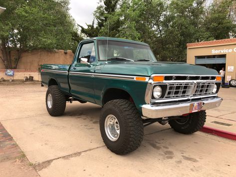 Green Ford Truck, Green Pickup Truck, Green Square Body Chevy, Old Teal Ford Truck, Dentside Ford, Truck Interior Accessories, Who You, Man Truck, 80s Pickup Truck