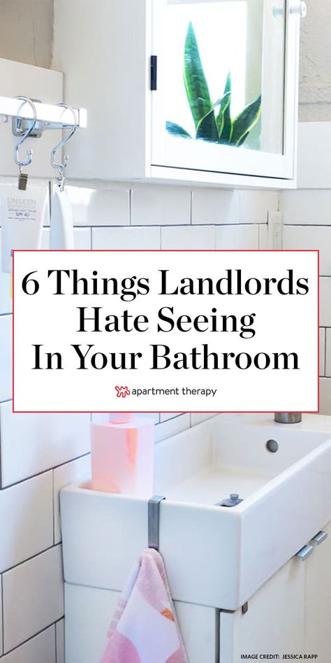 If you’re renting, there are a few sights in your bathroom that’ll make your landlord cringe. Here are six things to avoid. #bathrooms #bathroomideas #bathroommakeover #bathroomdecor #rentalbathroom #bathroomupgrades #rentershacks #renting #bathroomreno Craftsman Home Interiors, Rental Bathroom, Cheap Wall Decor, Rustic Bathroom Designs, Decor Eclectic, Home Remodeling Diy, Rustic Bathroom Decor, Brutally Honest, Diy Remodel