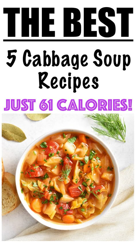 5 BEST Cabbage Soup Recipes for Weight Loss Detox Cabbage Soup 7 Day Diet, Low Cal Cabbage Soup, Low Calorie Cabbage Soup, Miso Cabbage, Weight Watchers Cabbage Soup, Original Cabbage Soup Diet, Diet Cabbage Soup, Diet Soups, 7 Day Cabbage Soup Diet