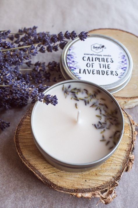 Natural soy wax candle with lavender essential oil. This candle has soothing, calming and overall balancing properties. The oil contained in the candle has a gentle, refreshing soothing scent, filling the air with a pleasant aroma that stimulates and relaxes at the same time. This candle is perfect for cosy evenings. Lavander Candle, Lavender Candles, Handmade Candles Diy, Lavender Crafts, Herb Candles, Candle Fragrance Oil, Candles Diy, Lavender Fragrance, Candle Wrap