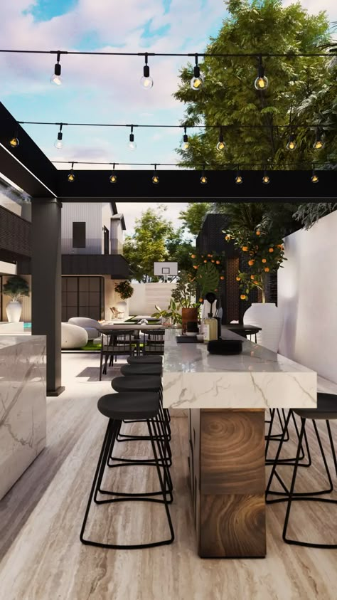 Outdoor Deck Design Ideas, Terrace Bar Design Home, Outdoor Patio Bar Ideas, Foxterra Design, Alfresco Designs, Exterior Bar, Cozy Home Interior, Outdoor Kitchen Design Modern, Outside Dining