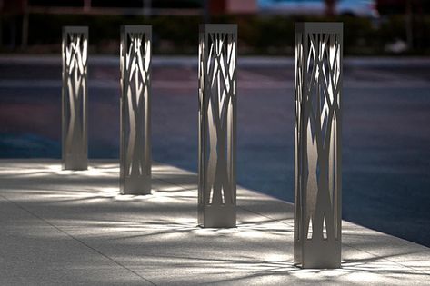 Bollard Lights Park Lamp Street Lights, Garden Lighting Bollards, Concrete Column Design, Bollard Design, Zen Yard, Sidewalk Lighting, Modern Garden Lighting, Outdoor Torches, Gate Lights