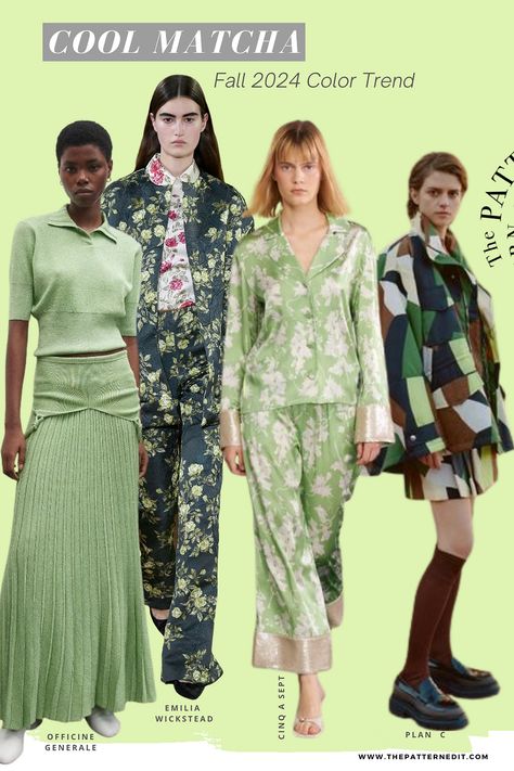 Models wearing green color outfits, green coat, green suit, green skirt, green dress. 2024 Color Trends, Fall Winter Fashion Trends, Fashion Trend Forecast, Fall 2024 Fashion, 2024 Fashion Trends, Fall Winter Trends, Color Trends Fashion, Fashion Forecasting, 2024 Color