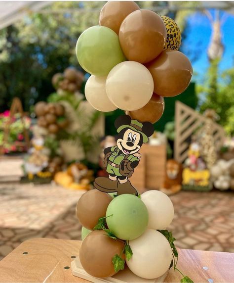 Mickey Safari Baby Shower Ideas, Mickey Mouse Birthday Safari, Mickey Mouse Safari Centerpieces, Mickey Safari Centerpieces, Mickey Safari Birthday Decorations, Safari Mickey Mouse Party, Mickey Mouse Safari Birthday, Mickey Safari Birthday, Safari Centerpieces