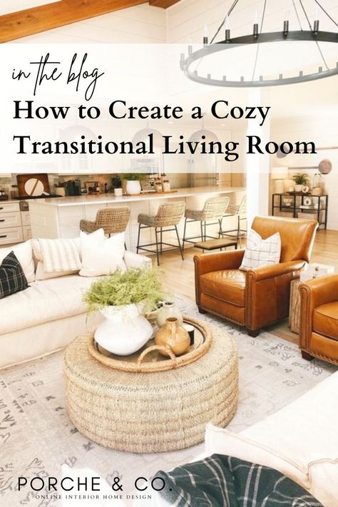 Southern Transitional Living Room, Transitional Living Room Chandeliers, Transitional Family Room Design, Living Room Inspiration Transitional, Transitional Family Room Ideas, Kelsey Leigh Design Co, Cozy Transitional Living Room, Transitional Great Room, Modern Transitional Living Room