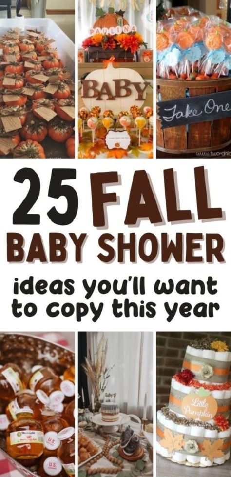 25 Fall Baby Shower Ideas You'll Want to Copy. Fall baby shower pictures that will inspire you to create an epic baby shower this fall. Fall Baby Shower Centerpiece Ideas, Fall Bbq Baby Shower Ideas, Simple Fall Baby Shower Decorations, Fall Themed Baby Shower Foods, Diy Fall Baby Shower Decorations, November Baby Sprinkle Ideas, Baby Shower Fall Theme Boys, Fall Baby Shower Menu Ideas, Fall Shower Food