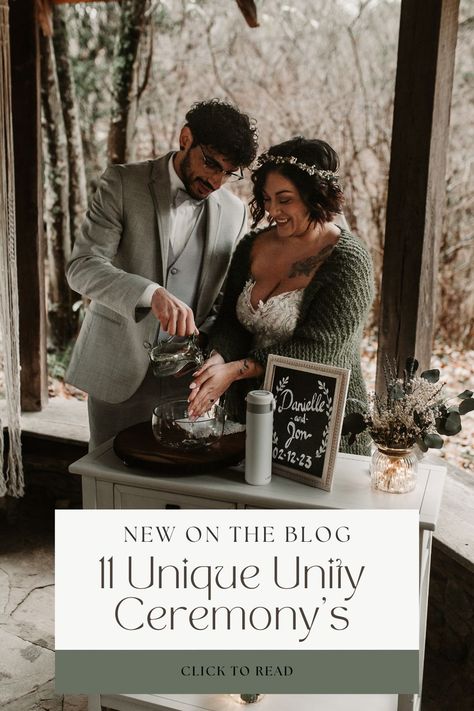 A unity ceremony is a symbolic ritual that represents the joining together of two individuals in marriage or civil union. It typically involves the couple performing a physical act or exchanging an item that represents their unity and commitment to each other. This unity ceremony can be as unique as you are as a couple and should represent your relationship in some form. Ceremony Rituals Wedding, Wedding Unity Symbol Ideas, Hand Washing Ceremony Wedding, Water Unity Ceremony Weddings, Gothic Unity Ceremony, Wedding Bonding Ceremony, Unity Symbol Wedding, Unity Wedding Ideas Unique, Joining Ceremony Wedding