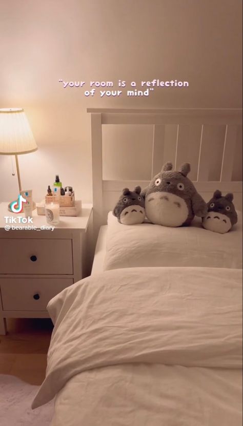 Totoro Bedroom, Teenager's Room, Room Desk, Neutral Bedroom, Room Redo, Pink Bedding, My Neighbor Totoro, Contemporary Bedroom, Bedroom Aesthetic