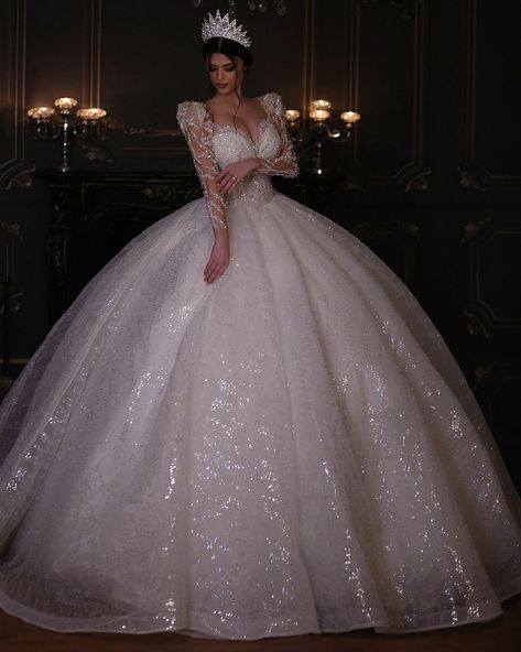 Shiny Wedding Dress Sparkle Glitter, Extravagant Wedding Dress Ballgown, Wedding Dress Big Skirt, Princess Wedding Dresses Ball Gown Fairytale, Poofy Wedding Dress, Glittery Wedding Dress, Princess Bride Dress, Extravagant Wedding Dresses, Short White Dress Wedding