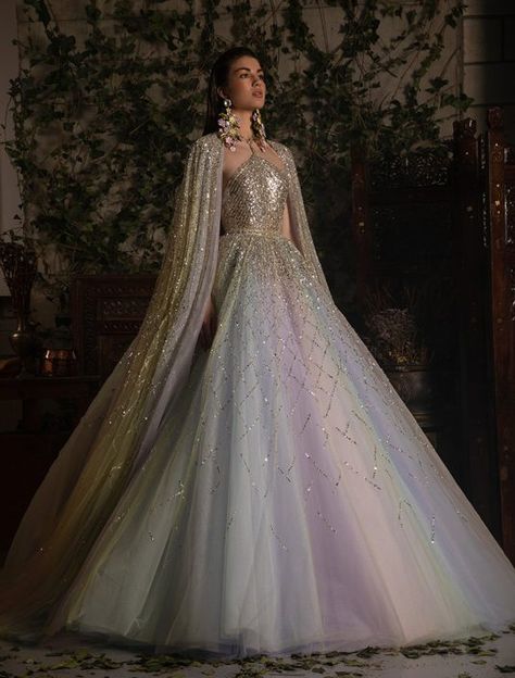 #wedluxe #wedluxemagazine #georgeshobeika #rainbow #sequin #gold #dramatic #ballgown #hautecouture Starfall Ball, Slytherin Style, Dress References, Auli'i Cravalho, Haute Couture Gowns, Amazing Dresses, Fantasy Dresses, Georges Hobeika, Fantasy Gowns