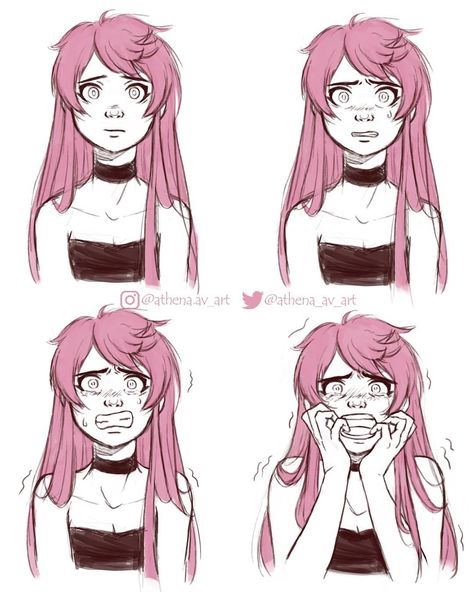 Athena-av ⭐⭐🌙 on Instagram: “More faces of my original character Minerva. Next one: Scared faces 😦😨😱 Keep doing more faces expressions! . . #artwork #digitalsketch…” Scared Face Drawing, Ponytail Drawing, Character Expressions, Scared Face, Facial Expressions Drawing, Smile Drawing, Drawing Face Expressions, Face Drawing Reference, Drawing Expressions