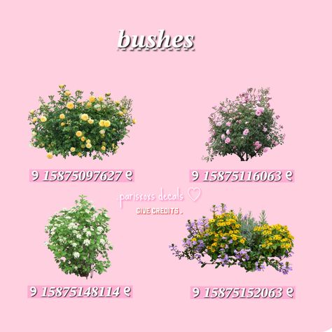 Roblox Decal Codes Plants, Pink Bush Decal Bloxburg, Bushes Bloxburg Codes, Bloxburg Bird Decals, Bushes Decals Bloxburg, Bloxburg Decals Codes Bush, Bush Decal Codes For Bloxburg, Flower Bloxburg Codes, Bloxburg Garden Decals Codes