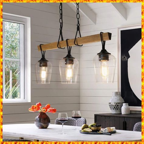 [CommissionsEarned] Uolfin Modern Black Dining Room Chandelier, 28 In. 3-Light Farmhouse Bedroom Chandeliers Light With Painted Wood Accents 27Yzjyhd24186zu - The Home Depot #woodchandelierdiningroom Modern Black Dining Room, Farmhouse Kitchen Island Lighting, Farmhouse Dining Room Lighting, Hanging Lights Kitchen, Farmhouse Kitchen Lighting, Black Lamp, Island Chandelier, Farmhouse Light Fixtures, Kitchen Island Chandelier