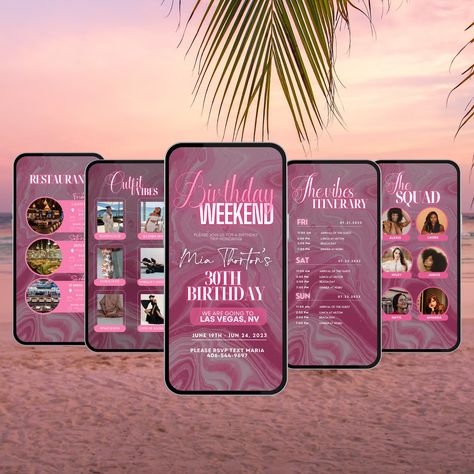 Birthday Weekend Itinerary Template Travel Itineray - Etsy Caresha Please Theme Party, Caresha Please, Party Bus Birthday, Birthday Weekend Itinerary, Weekend Itinerary Template, Music Birthday Party, Throwback Party, Birthday Dinner Invitation, Weekend Itinerary