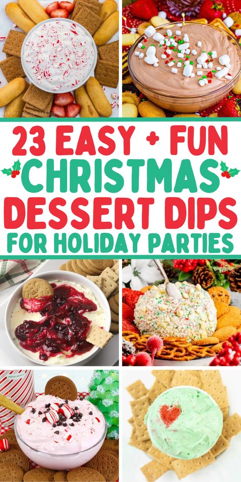 Quick and easy no bake sweet holiday dessert dips for Christmas party snacks for potlucks. Christmas Tree Dessert Dip, Christmas Fruit Dip Holidays, Christmas Dip Idea, Sweet Christmas Dip Recipes, Cookie Dip Christmas, Holiday Dessert Appetizers, Christmas Tree Desert, Sweet Appetizers For Christmas Party, Dessert Dip Christmas