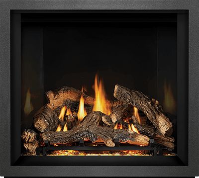 Elevation X Series | Napoleon Propane Gas Fireplace, Napoleon Fireplace, Natural Gas Fireplace, Propane Fireplace, Direct Vent Gas Fireplace, Brick Decor, Porcelain Black, Oak Logs, Brick Paneling