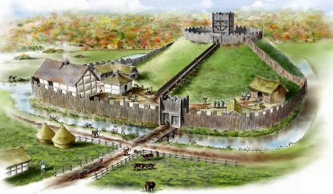 Motte and bailey castle Motte And Bailey, Motte And Bailey Castle, Castle Study, Medieval Cities, Castle Floor Plan, Cc Cycle 2, Small Castles, Chateau Medieval, Medieval Castles