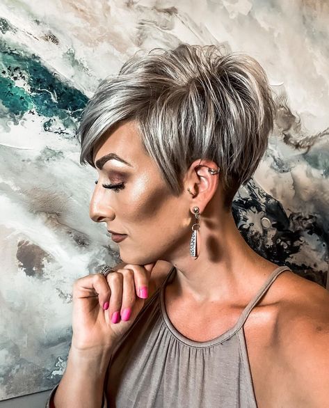 Heather Ann Wallace | Back to my pixie cut 🤩 ⁣ .⁣ .⁣ .⁣ .⁣ .⁣ #barber #bobcut #bobhaircut #haircut #hairdresser #healthyhair #longhair #nothingbutpixies… | Instagram "bixie" Haircut 2024, Gray Blending, Platinum Pixie, Hair Pics, Pixie Cut Styles, Violet Hair, Fabulous Hair, Hair 2024, Beauty Tips For Hair