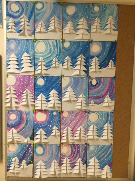 Holiday Art Projects, Winter Art Lesson, Xmas Art, Christmas Art Projects, Middle School Art Projects, Winter Art Projects, 4th Grade Art, 3rd Grade Art, Elementary Art Projects