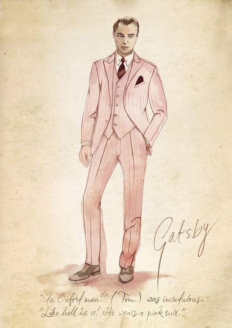 The Great Gatsby 2013, Costume Sketches, Costume Design Sketch, Gatsby Costume, Jay Gatsby, Great Gatsby Fashion, Hollywood Costume, I Love Cinema, Pink Suit