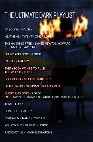 If there's any other suggestions for similar songs, please add it in a comment. #music #songs #dark #playlist #indie #alternative #halsey #lorde #rock #pop Alternative Songs Playlists, Book Inspired Playlist, Dystopian Songs, Dark Feminine Playlist, Dark Feminine Songs, Alternative Music Playlist, Rock Songs Playlist, Alternative Playlist, Book Playlists