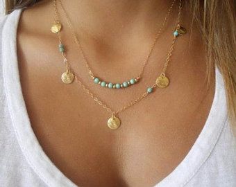 Unique Choice Gifts x Etsy Store by uniquechoicegifts on Etsy Gold Boho Necklace, Layered Necklaces Boho, Hamsa Symbol, Layered Choker Necklace, Turquoise Pendant Necklace, Double Chain, Gold Necklace Layered, Chain Necklaces, Evil Eye Necklace