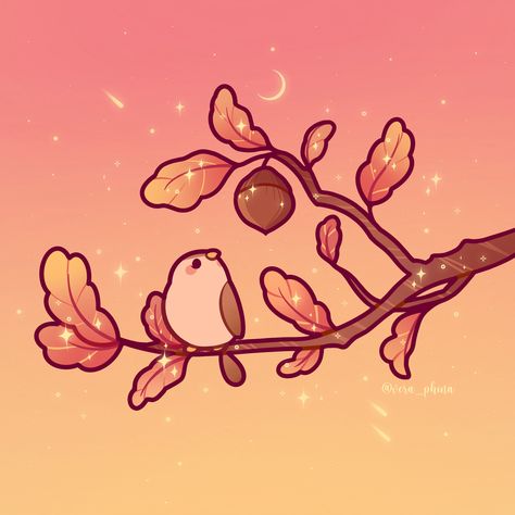 Autumn Cartoon Aesthetic, Thanksgiving Pfp Aesthetic, Autumn Sketches, Fall Kawaii, Leaf Aesthetic, Lil Nightmares, Fall Widgets, Natural Wallpaper, Budgies Bird