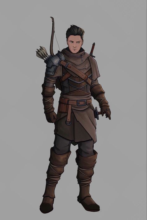 Midevil Archer, Medieval Ranger Outfit, Dnd Archer Male, Archer Design Character, Archers Armor, Male Ranger Character Art, Fantasy Archer Male, Grimoire Book Fantasy Art, Human Ranger Dnd Male