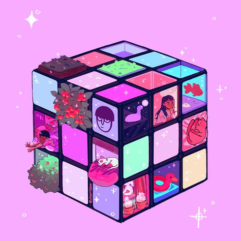 Rubics Cube Drawing, Procreate Styles, Rubiks Cube Aesthetic, Cube Animation, Cube Aesthetic, Cube World, Loop Animation, Rubix Cube, Arte Cyberpunk